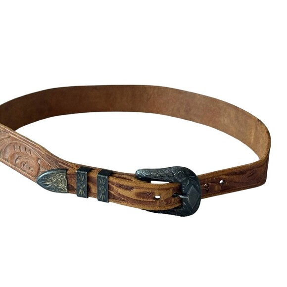 Vintage Sterling Silver Tooled Leather Western Belt womens size XS - Picture 3 of 9